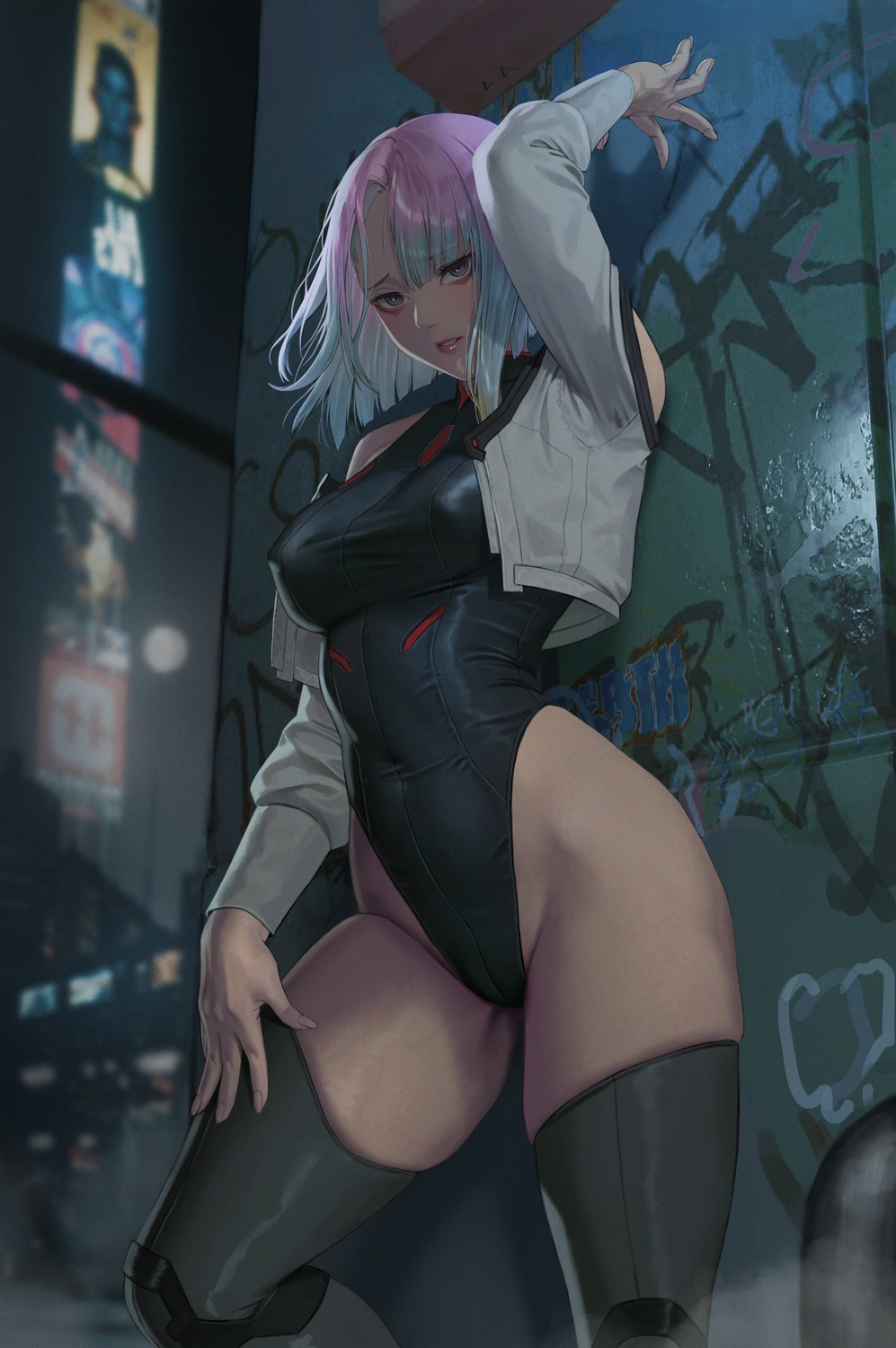 cyberpunk:_edgerunners cyberpunk_2077 erect_nipples janggun leotard lucy_(cyberpunk) thighhighs