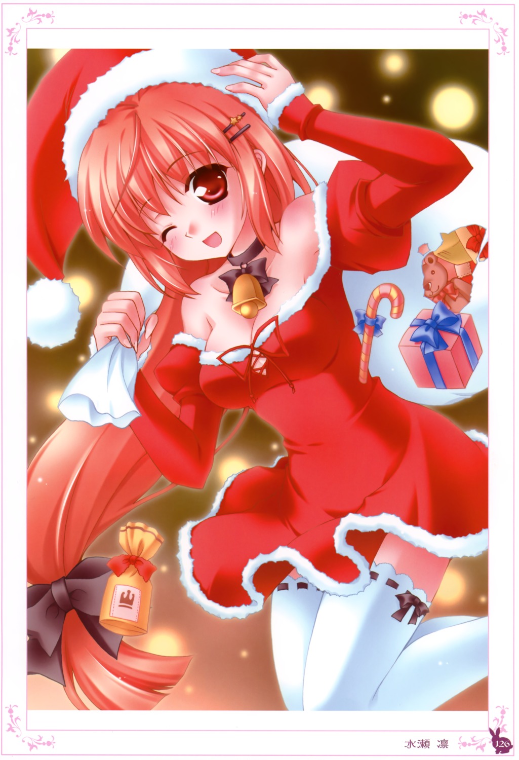 christmas cleavage minase_lin thighhighs