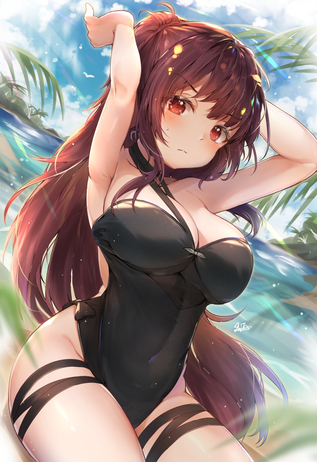 cleavage garter girls_frontline hiromaster_sinta_jh swimsuits wa2000_(girls_frontline)