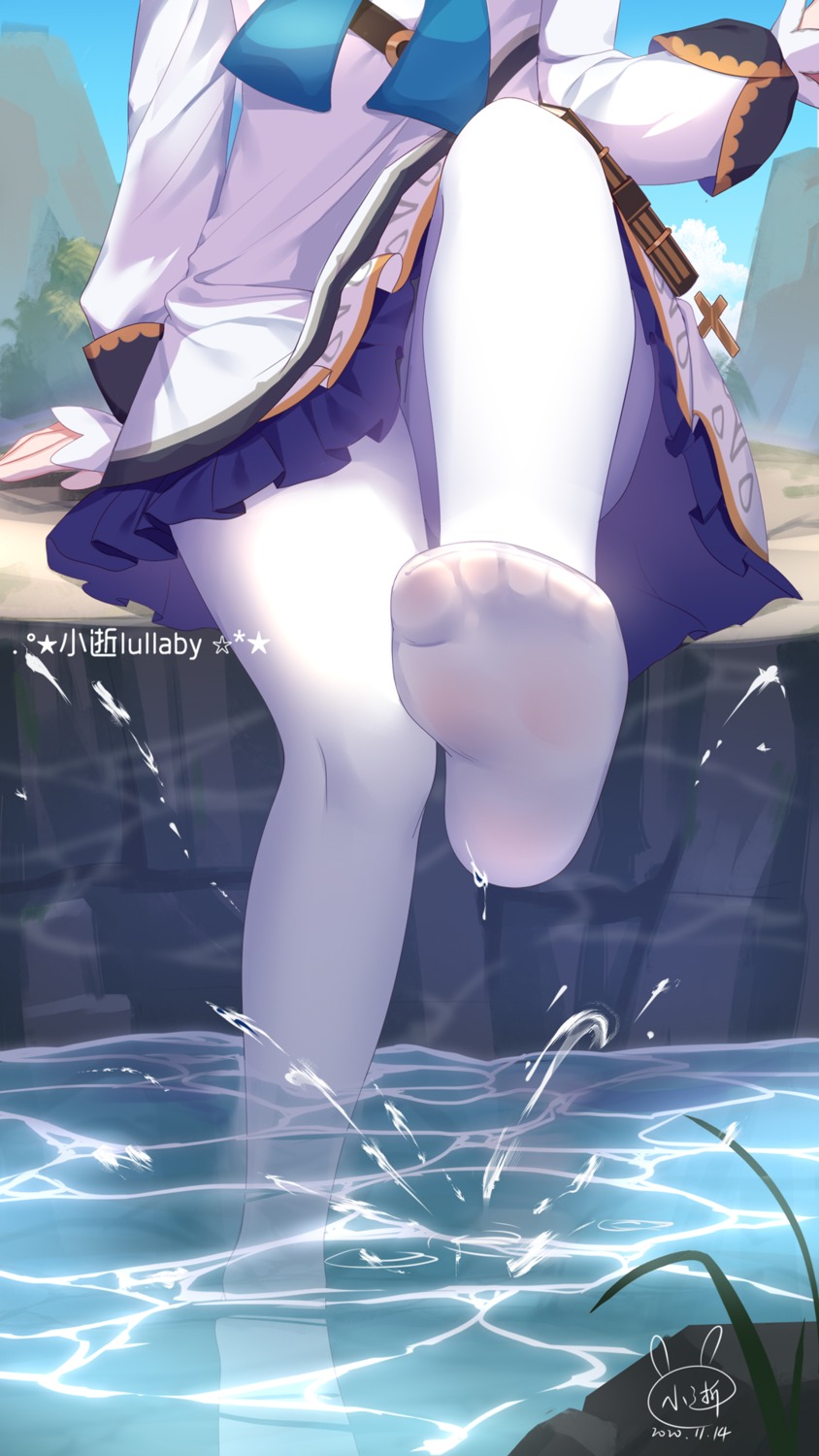 barbara_(genshin_impact) dress feet genshin_impact pantyhose skirt_lift wet xiao_shi_lullaby