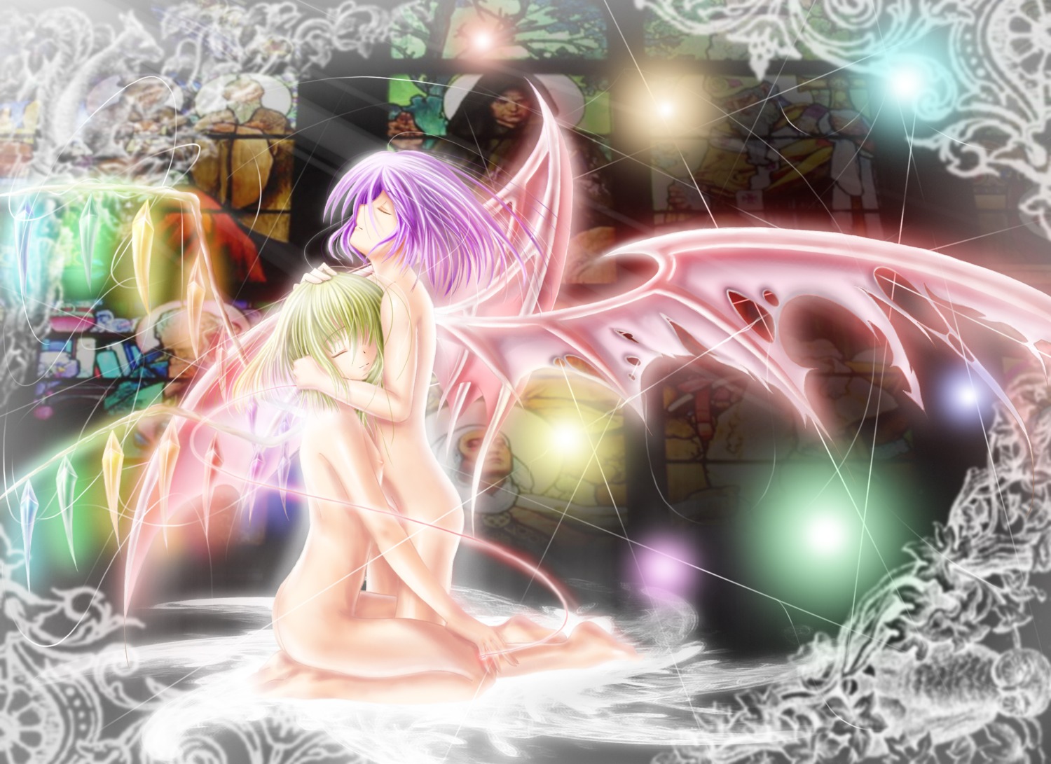 flandre_scarlet loli nipples remilia_scarlet saber_01 touhou wings yuri