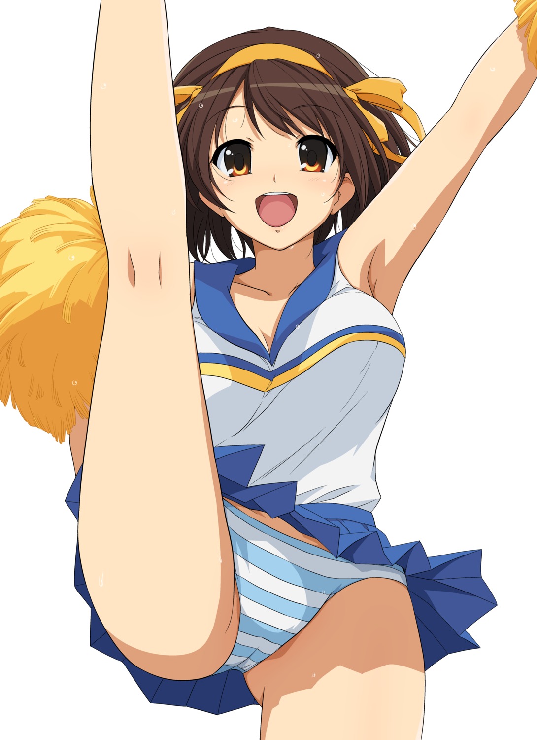 cheerleader cleavage haruhisky pantsu shimapan skirt_lift suzumiya_haruhi suzumiya_haruhi_no_yuuutsu