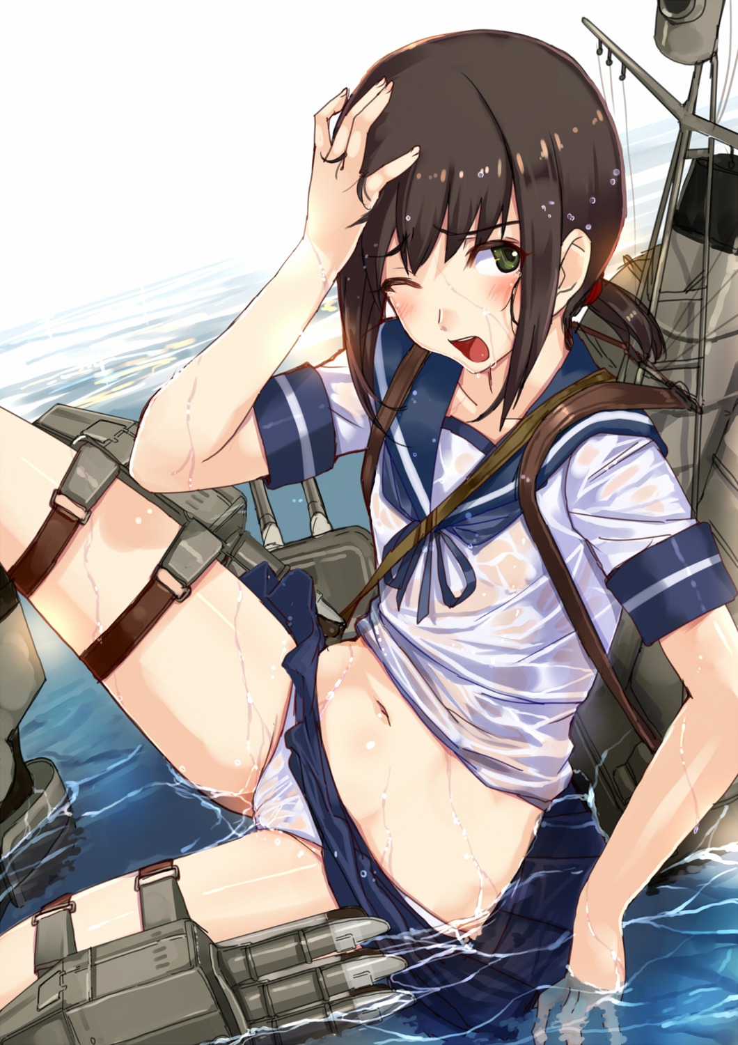 akasa_ai cameltoe fubuki_(kancolle) kantai_collection loli pantsu see_through wet wet_clothes