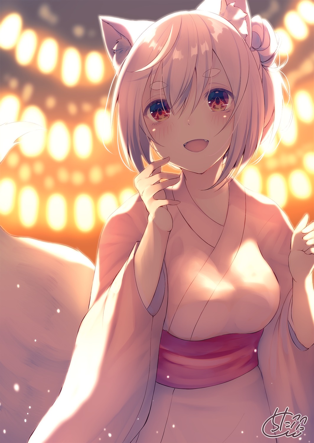 animal_ears chita_(ketchup) kitsune tail yukata