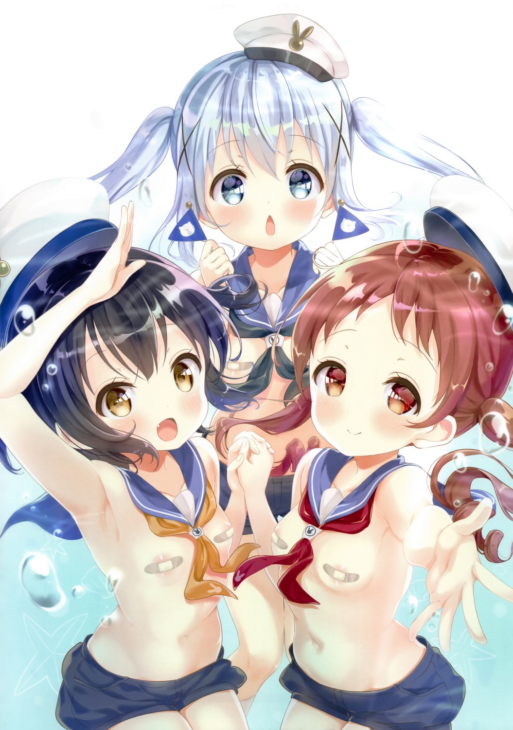 areola bandaid gochuumon_wa_usagi_desu_ka? jouga_maya kafuu_chino loli natsu_megumi pasties topless waki_(pixiv2609622)