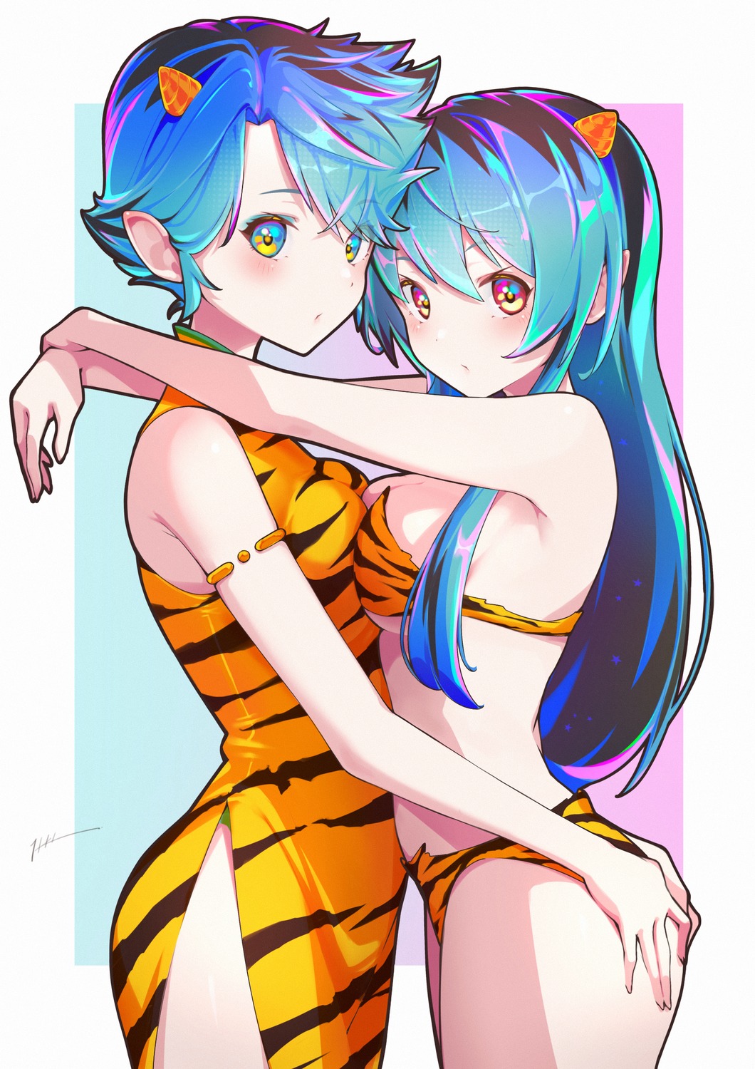 bikini chinadress horns itou_kazuki lum lum's_mother pointy_ears swimsuits symmetrical_docking urusei_yatsura