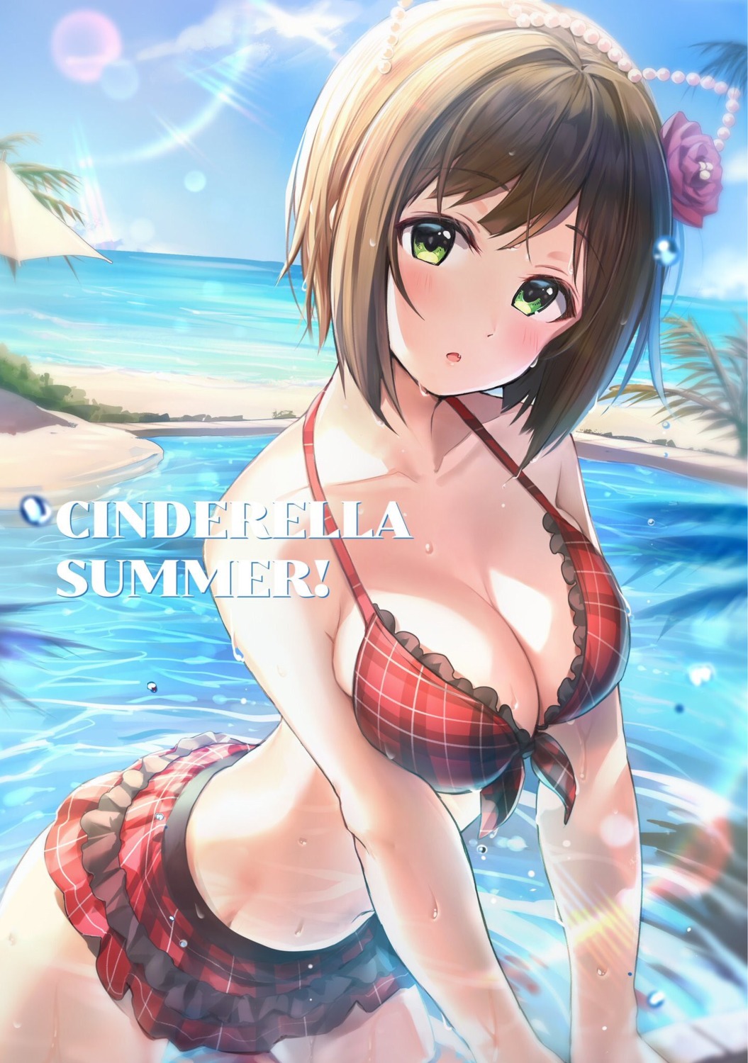 bikini breast_hold cleavage maekawa_miku swimsuits takeya_y0615 the_idolm@ster the_idolm@ster_cinderella_girls wet