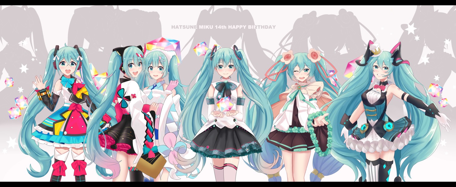 character_design dress hatsune_miku headphones magical_mirai qt_(pixiv_52591136) tattoo thighhighs vocaloid