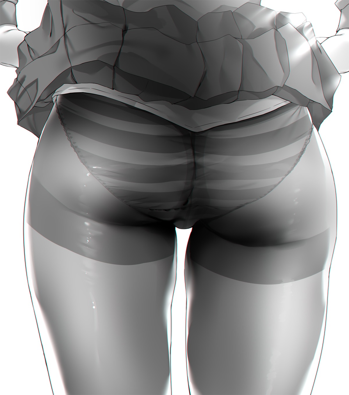 ass monochrome noto_kurumi pantsu pantyhose seifuku shimapan skirt_lift