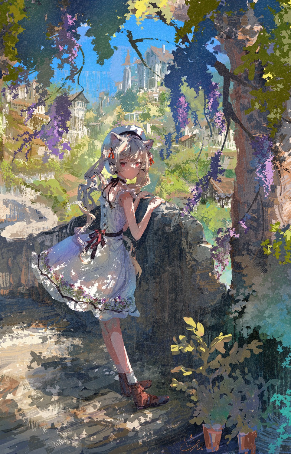 animal_ears dress koyamanatsu landscape nekomimi summer_dress