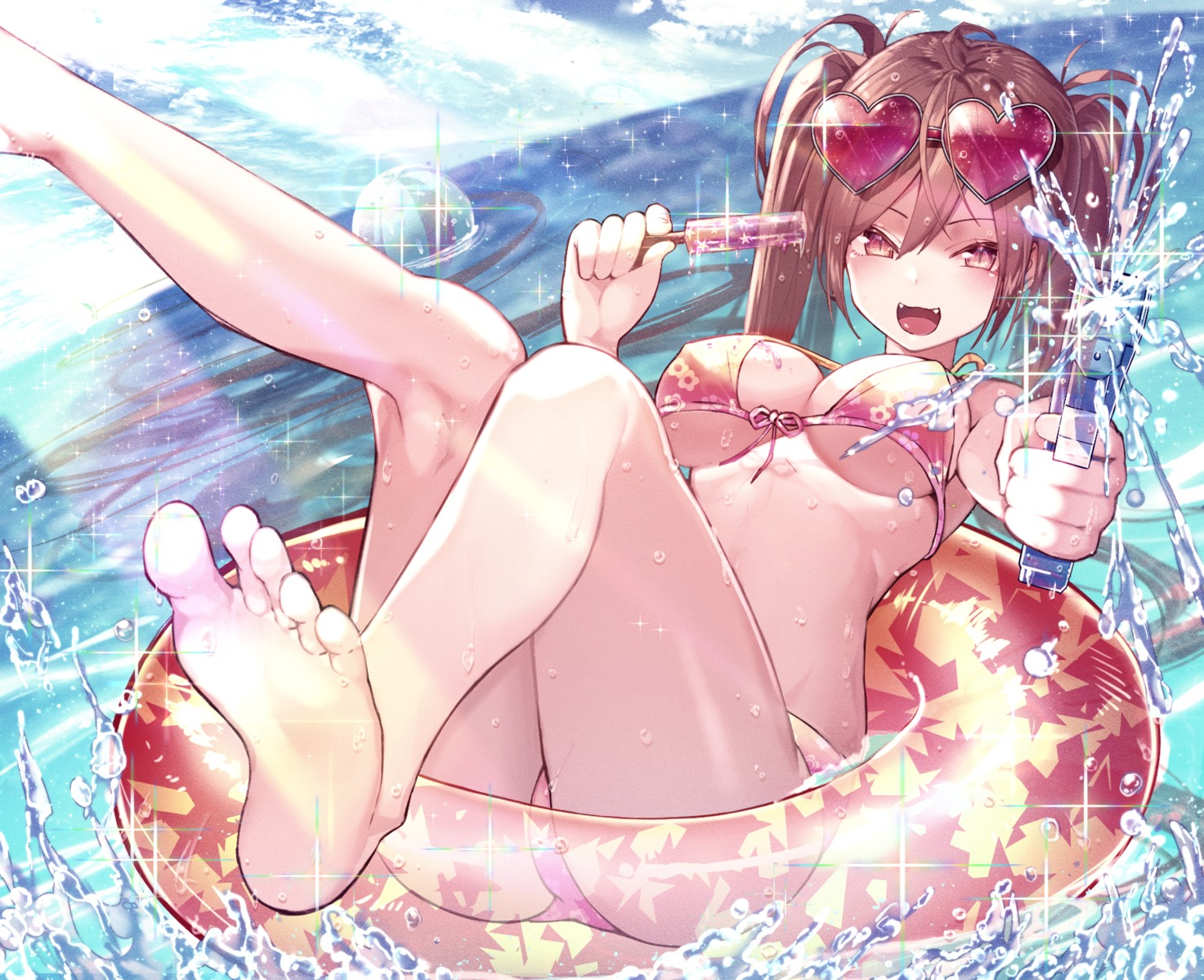 bikini cream feet gun megane swimsuits tauta_(meshia8787) wet