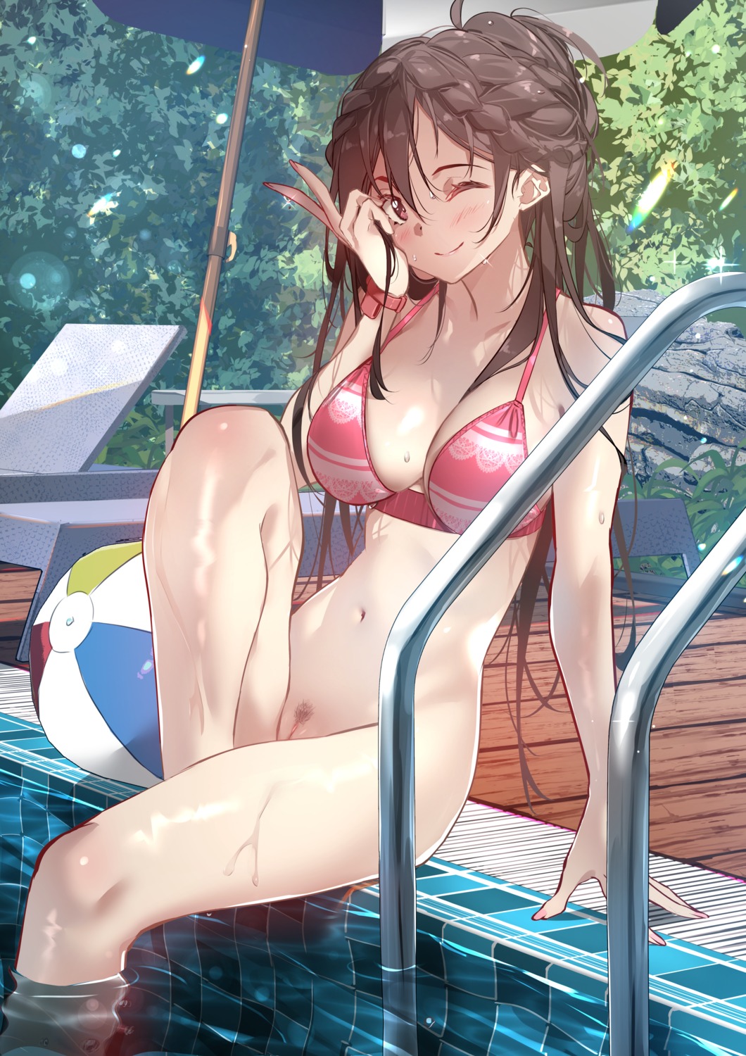 bikini_top bottomless ichinose_chizuru kanojo_okarishimasu naked pubic_hair pussy swimsuits sydus uncensored wet