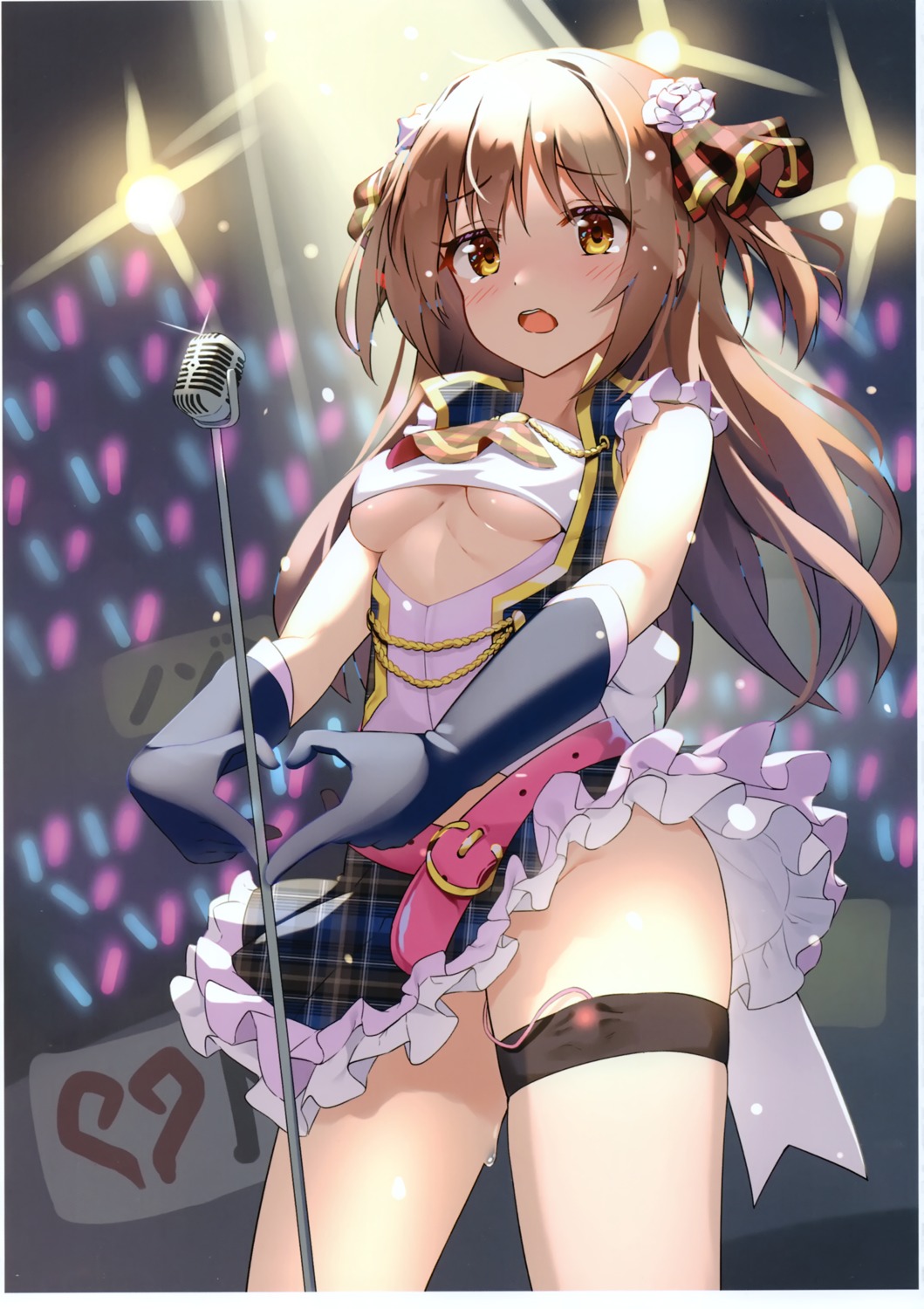 kutata no_bra nopan princess_connect princess_connect!_re:dive sakurai_nozomi skirt_lift underboob uniform vibrator wata★punch