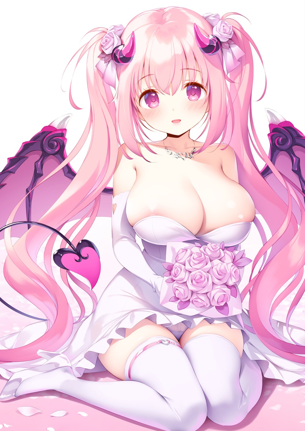 anneliese areola dress garter heels horns kimagure_temptation kimagure_temptation_2:_yuuyami_kaikitan kimishima_ao nipple_slip no_bra pantsu silky's_plus_wasabi skirt_lift tail thighhighs wedding_dress wings