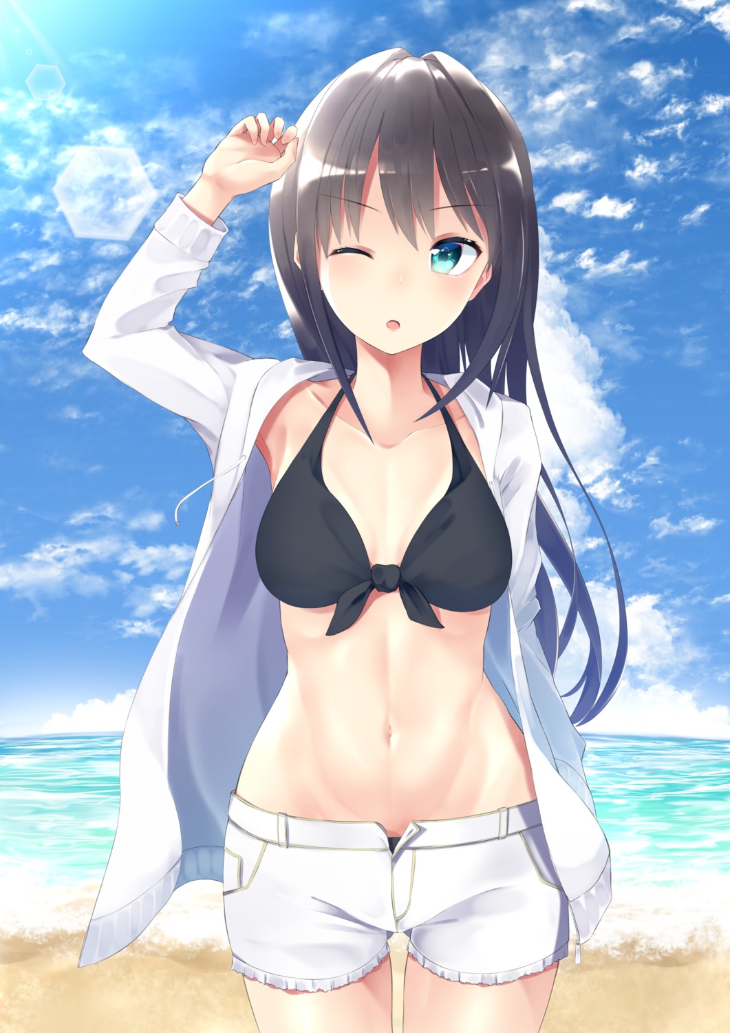 bikini cleavage nishinomiya_suzu open_shirt shibuya_rin swimsuits the_idolm@ster the_idolm@ster_cinderella_girls