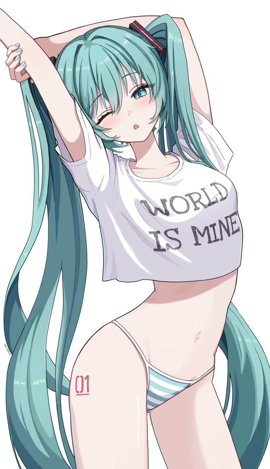 hatsune_miku pantsu shimapan suoniko tattoo vocaloid world_is_mine_(vocaloid)