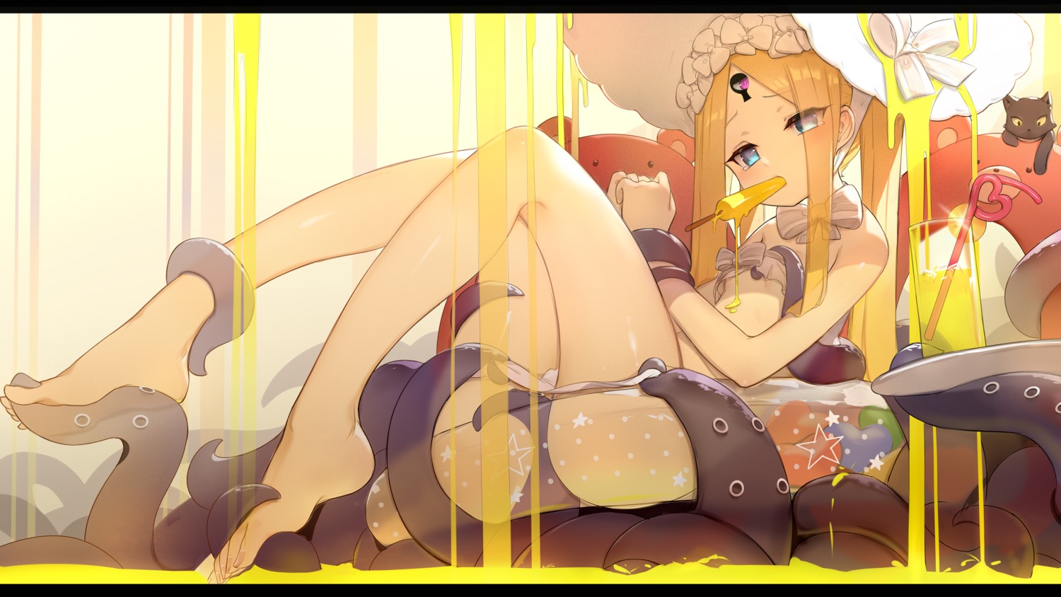 abigail_williams_(fate) ass bra cream fate/grand_order feet loli neko pantsu panty_pull tentacles undeedking undressing