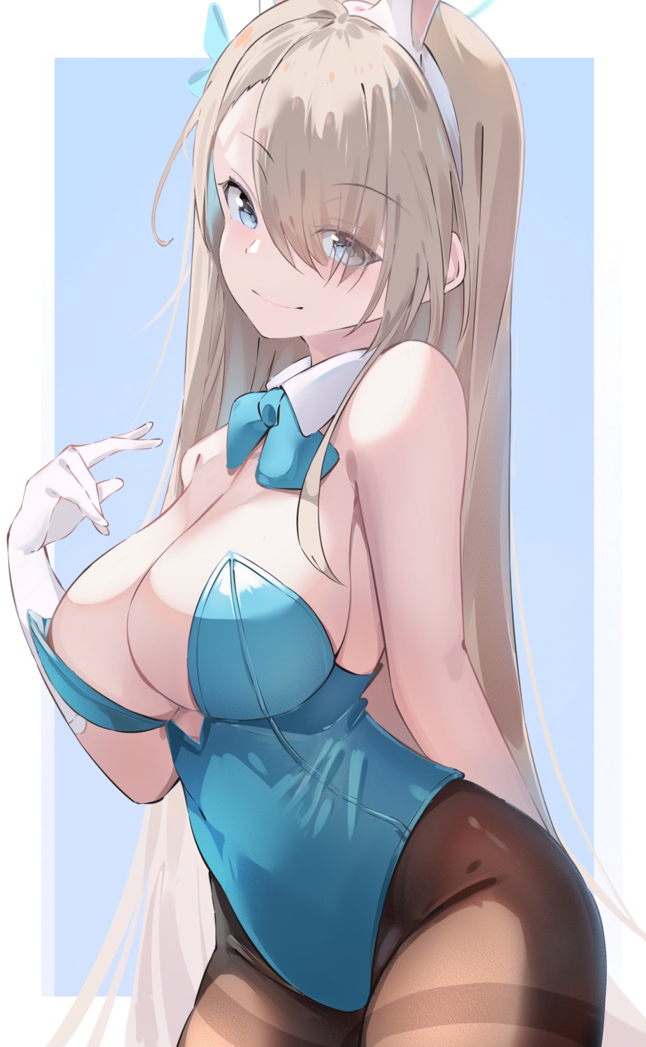 animal_ears blue_archive bunny_ears bunny_girl halo ichinose_asuna no_bra pantyhose runep