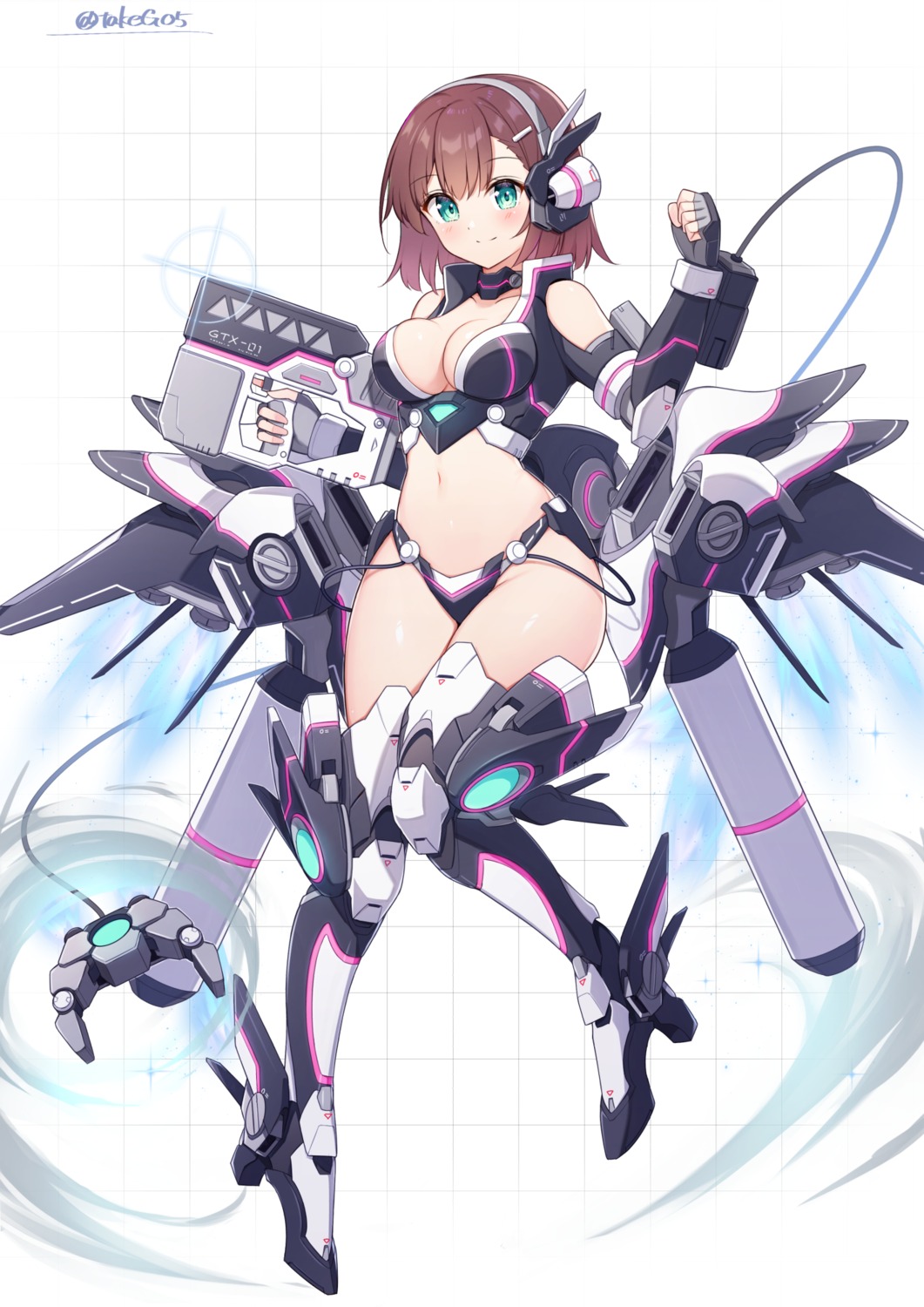 bikini_armor cleavage gun heels mecha_musume takeg05 thighhighs