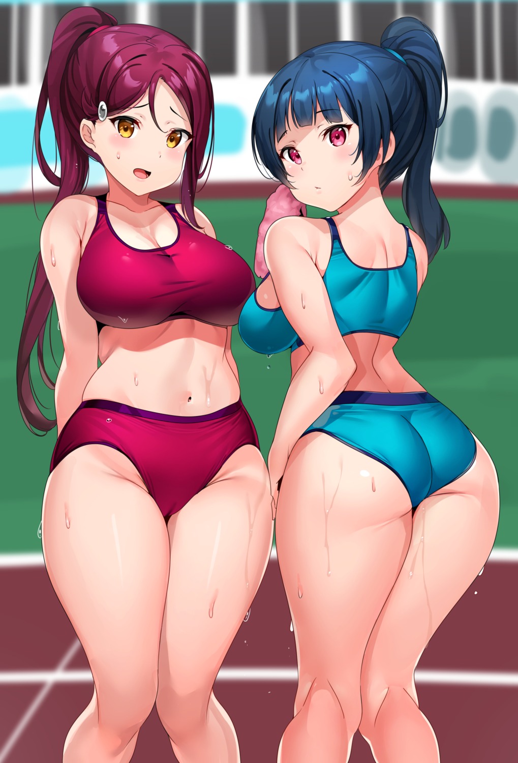 ass buruma cleavage gym_uniform love_live!_sunshine!! sakurauchi_riko tem10 thong tsushima_yoshiko wet