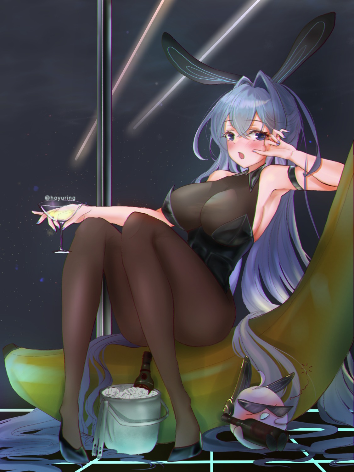 animal_ears azur_lane bunny_ears hoyuring new_jersey_(azur_lane) no_bra pantyhose see_through