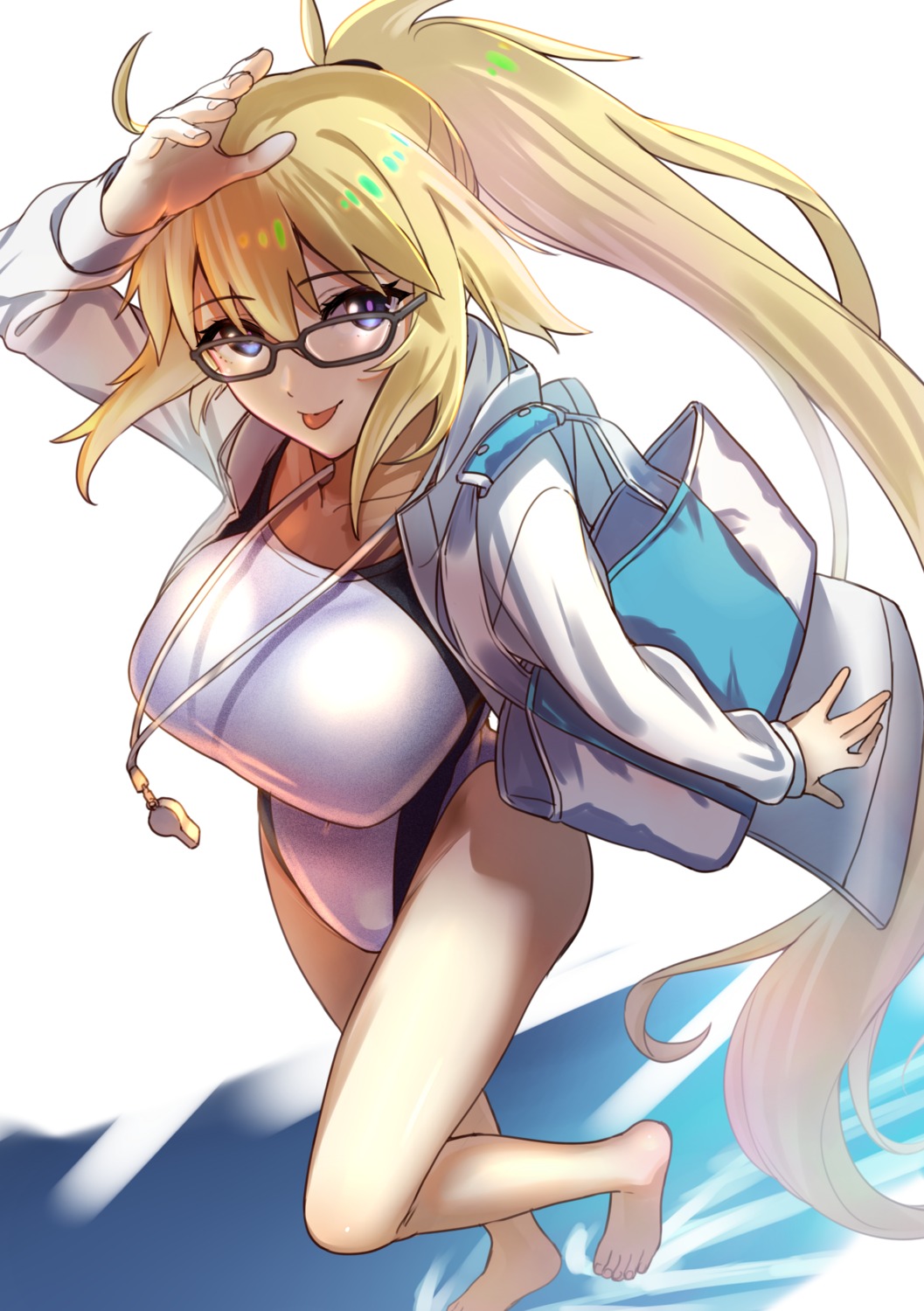 fate/grand_order jeanne_d'arc jeanne_d'arc_(fate) kujuu_shikuro megane open_shirt swimsuits