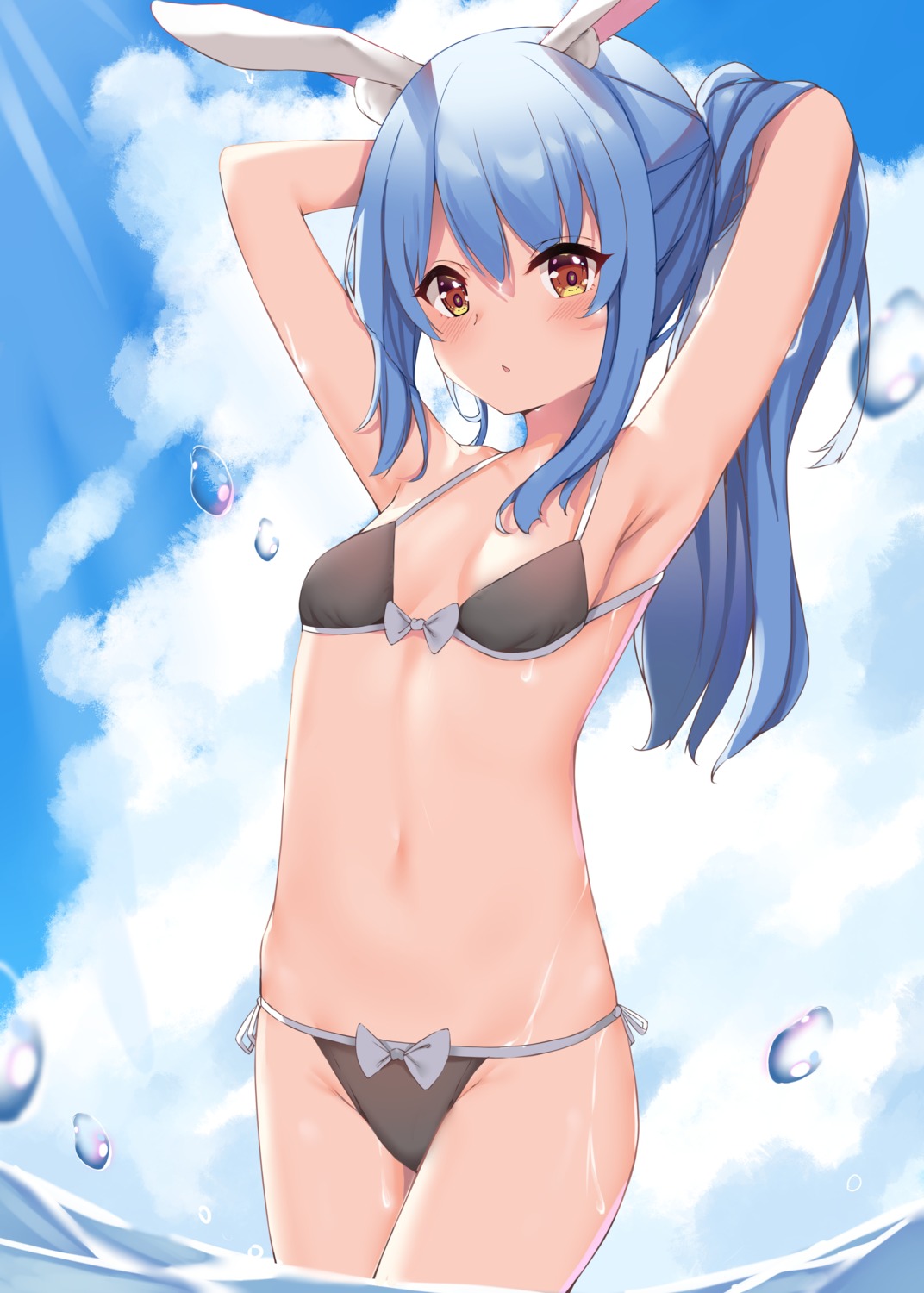 animal_ears bikini bunny_ears hololive swimsuits usada_pekora wet xiao_lin_jiu