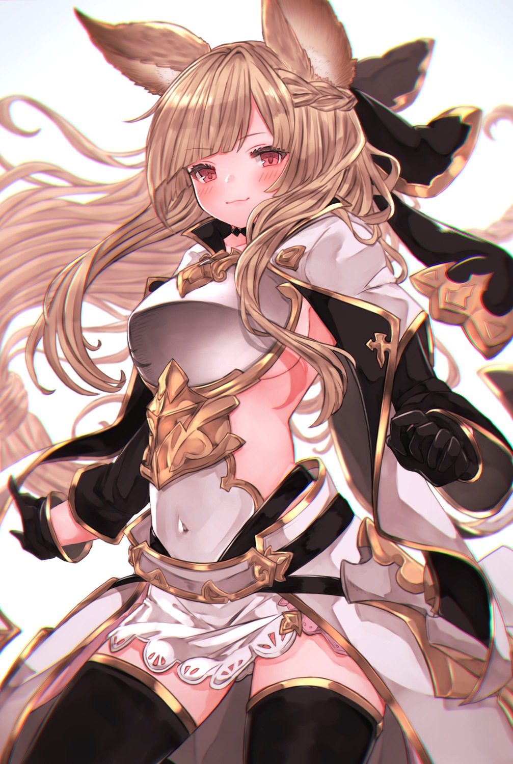 animal_ears armor granblue_fantasy no_bra rice_tea thighhighs yuisis_(granblue_fantasy)