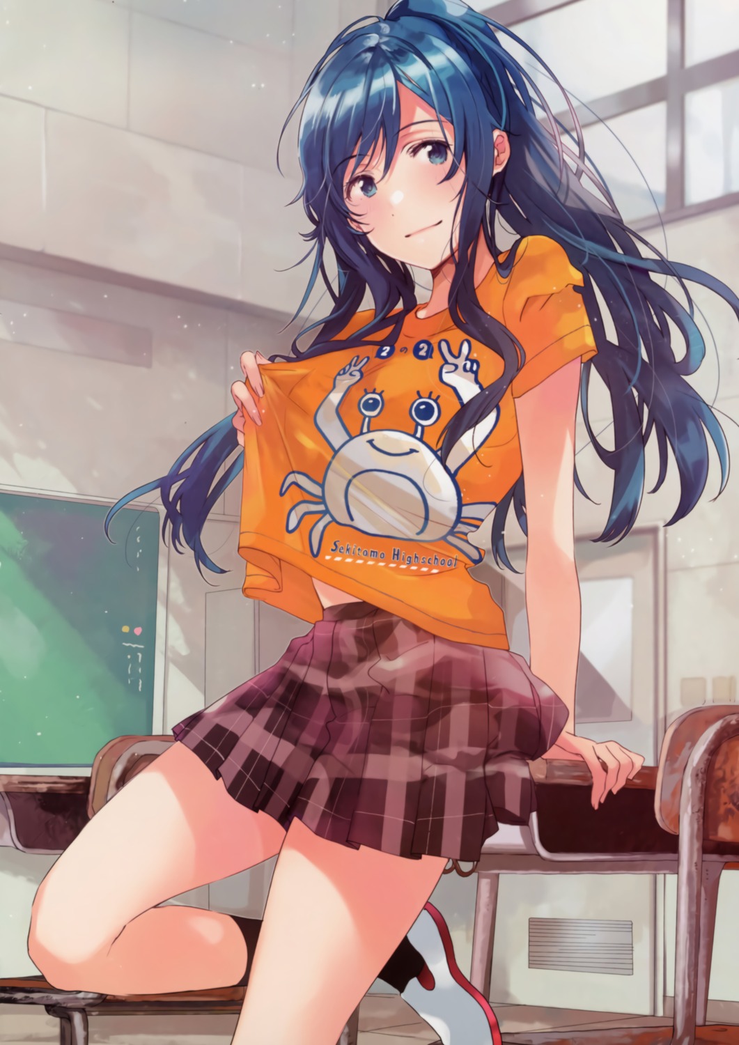 fly jaku-chara_tomozaki-kun nanami_minami seifuku shirt_lift