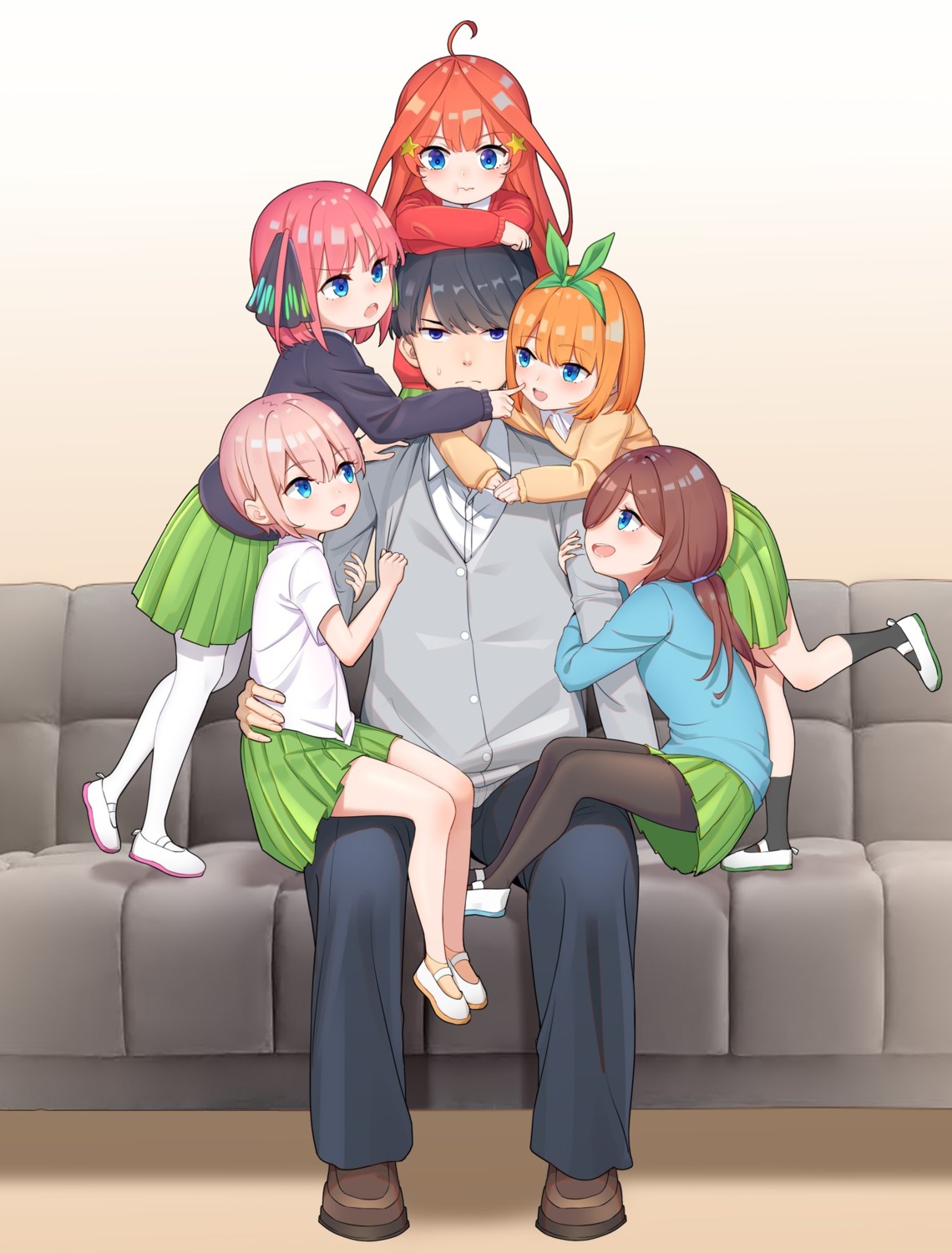 5-toubun_no_hanayome kongbai nakano_ichika nakano_itsuki nakano_miku nakano_nino nakano_yotsuba pantyhose seifuku sweater uesugi_fuutarou