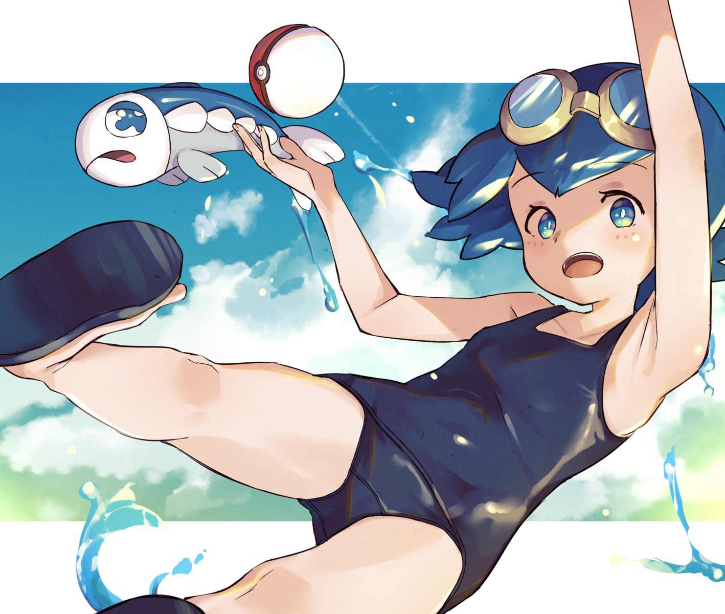 driftingtiger loli pokemon pokemon_sm pokemon_usum school_swimsuit suiren_(pokemon) swimsuits wishiwashi