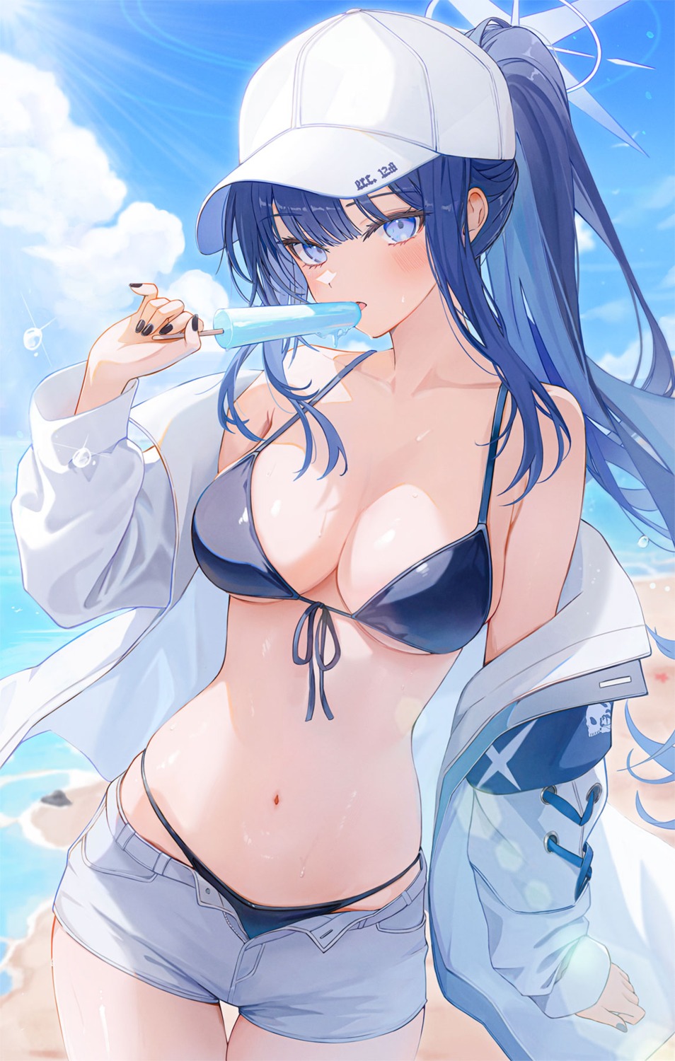 bikini blue_archive funii halo joumae_saori open_shirt swimsuits wet