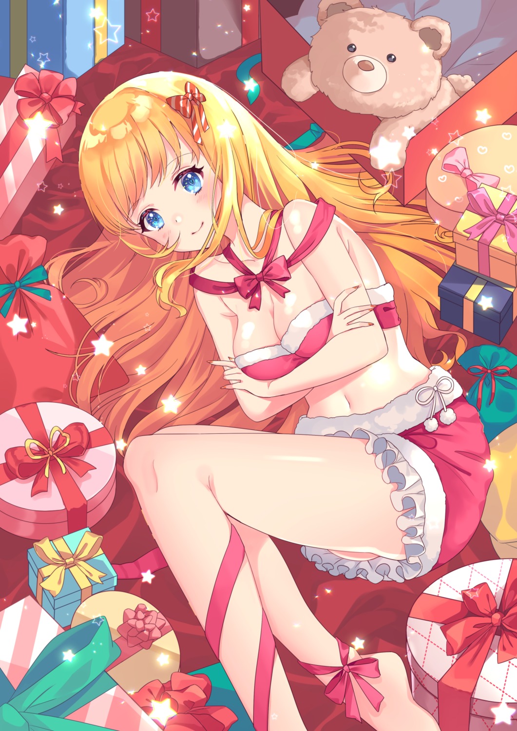 bra breast_hold christmas fujishiro_kokoa skirt_lift