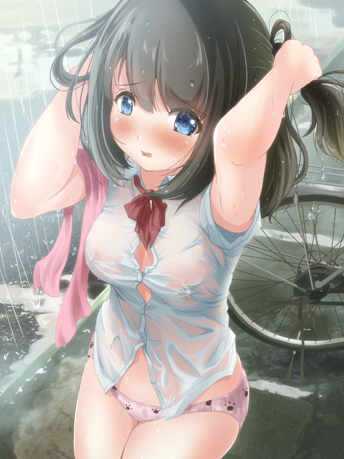 areola erect_nipples no_bra pantsu see_through seifuku tachiinu wet wet_clothes