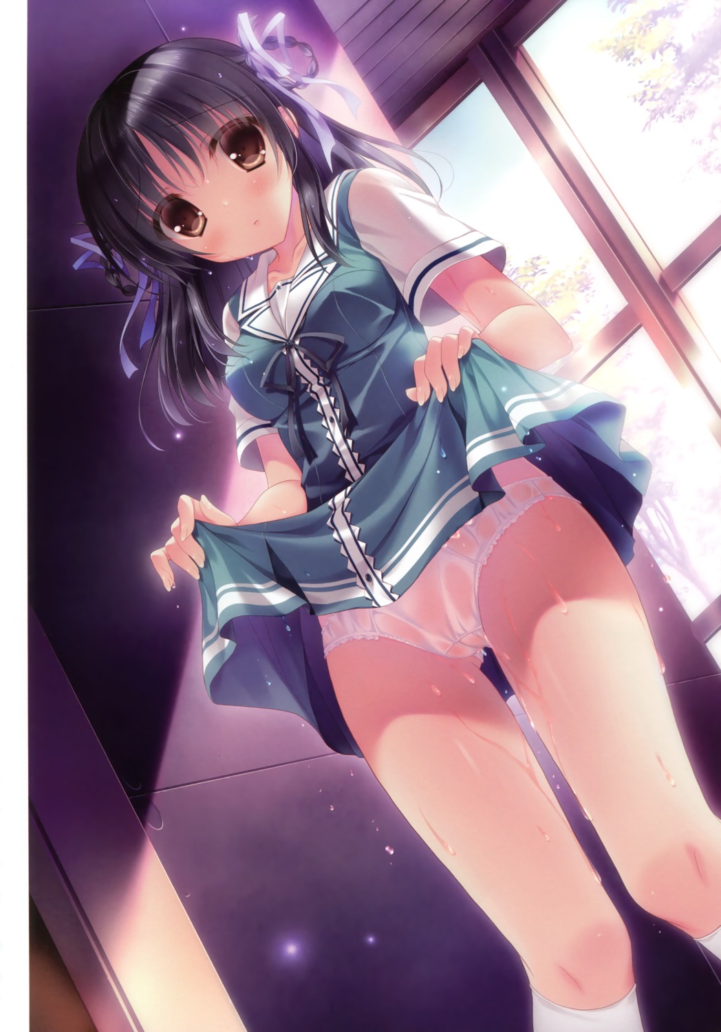 cabbit cameltoe kimi_e_okuru_sora_no_hana kitao_sekka pantsu pussy see_through seifuku skirt_lift wet_clothes yukie