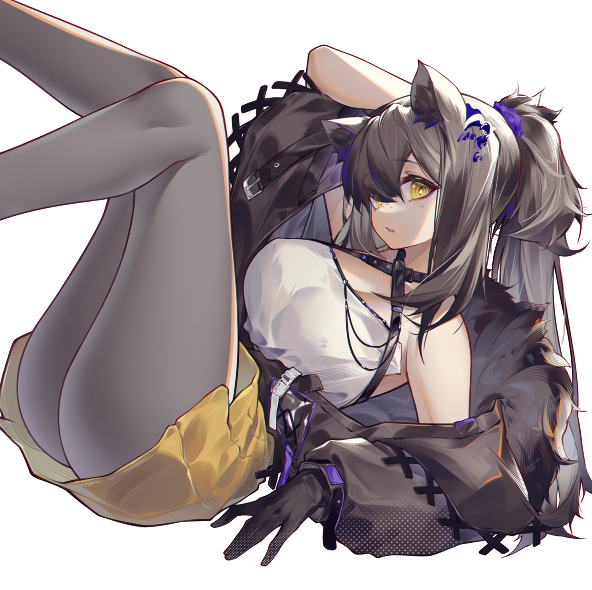 animal_ears ass cleavage no_bra pantyhose skirt_lift