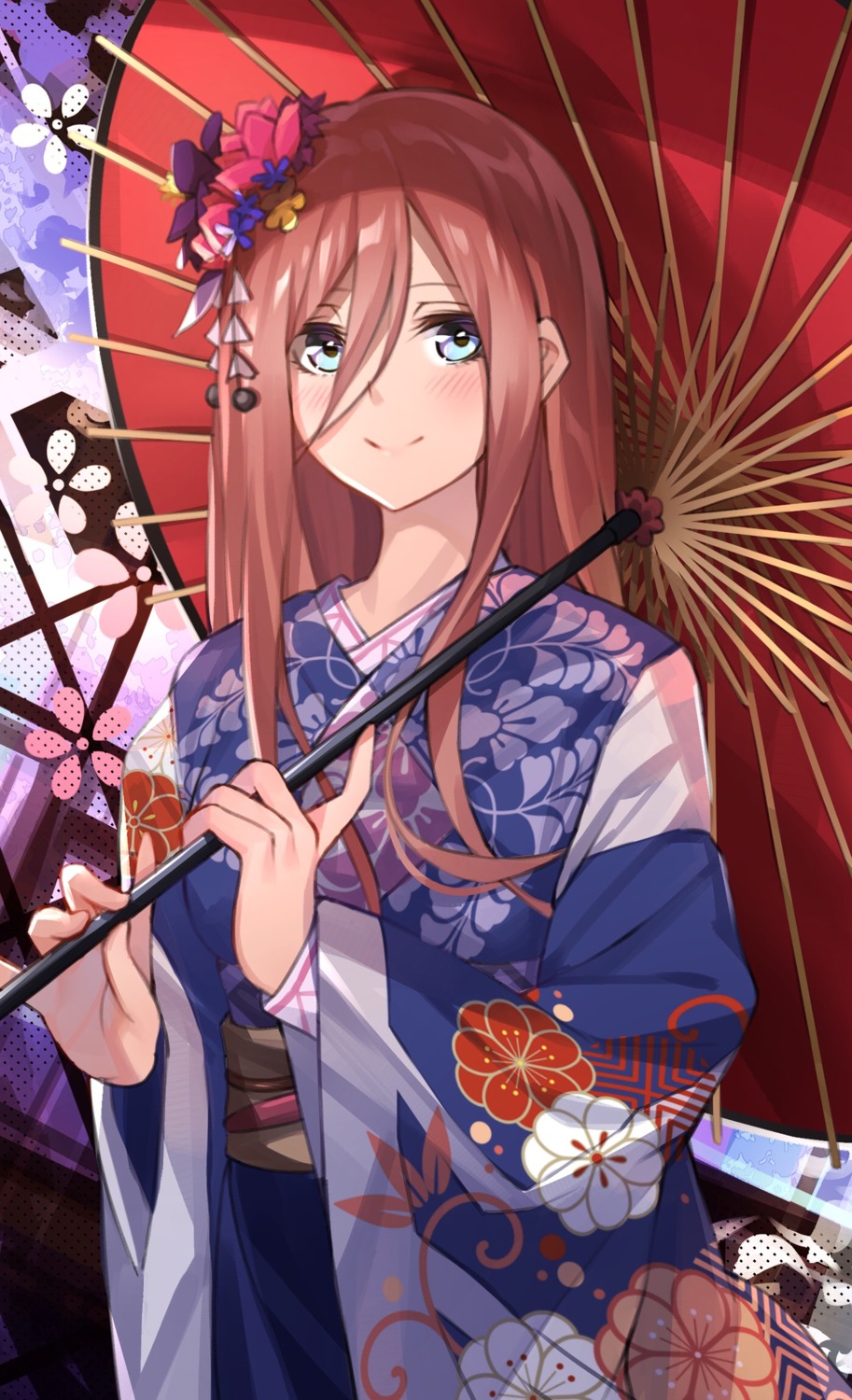 5-toubun_no_hanayome kimono nakano_miku to_gemichi umbrella