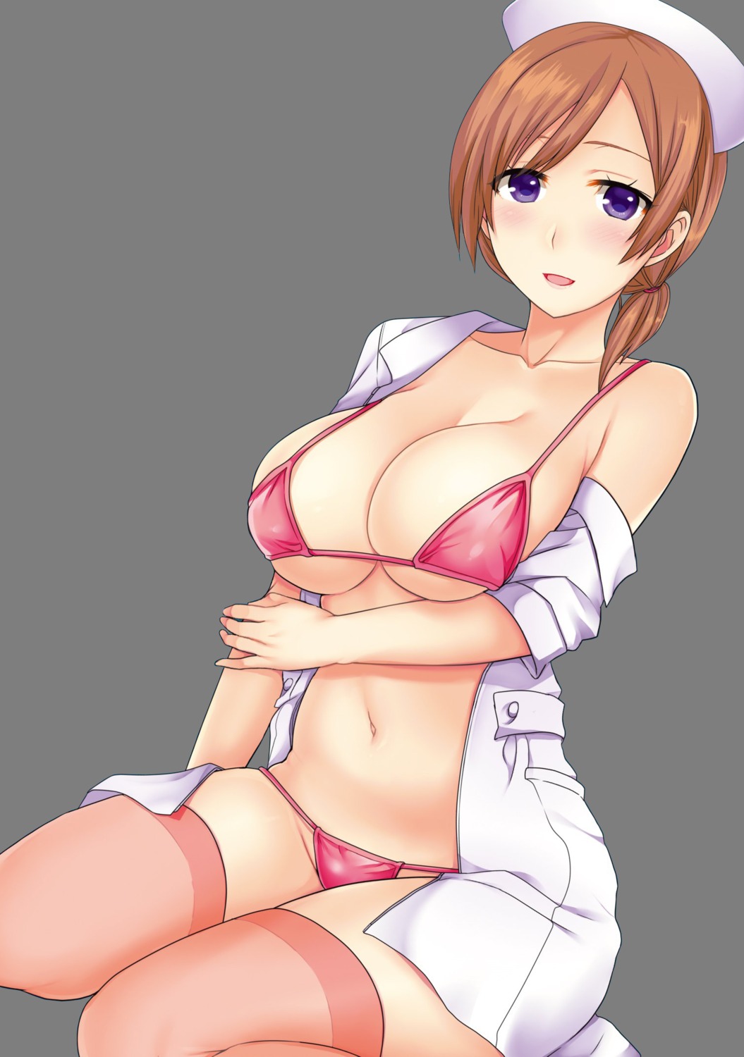 bikini cleavage geminiboar nurse open_shirt swimsuits thighhighs transparent_png underboob