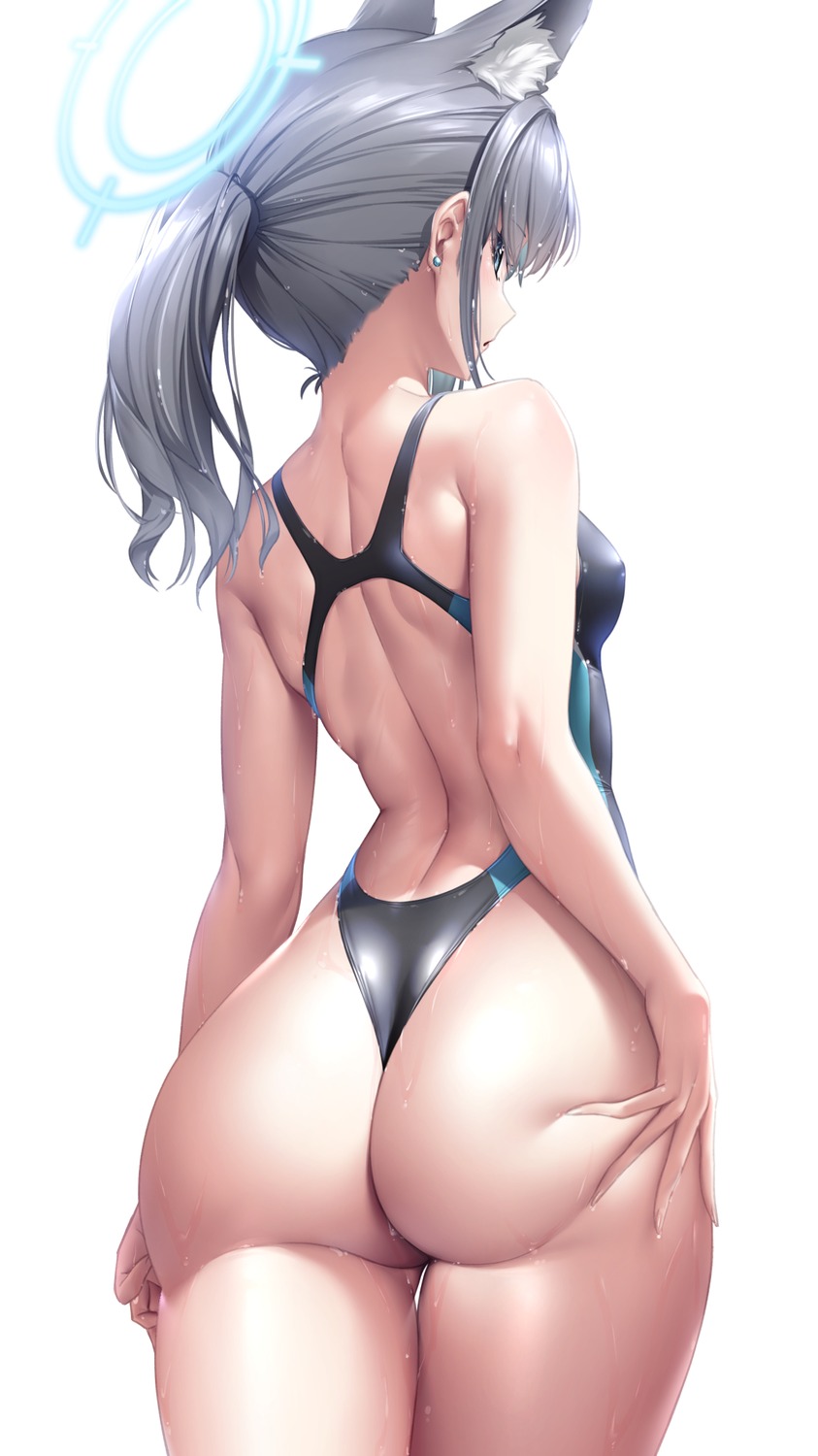 animal_ears ass blue_archive halo ken_ill nekomimi sunaookami_shiroko swimsuits wet