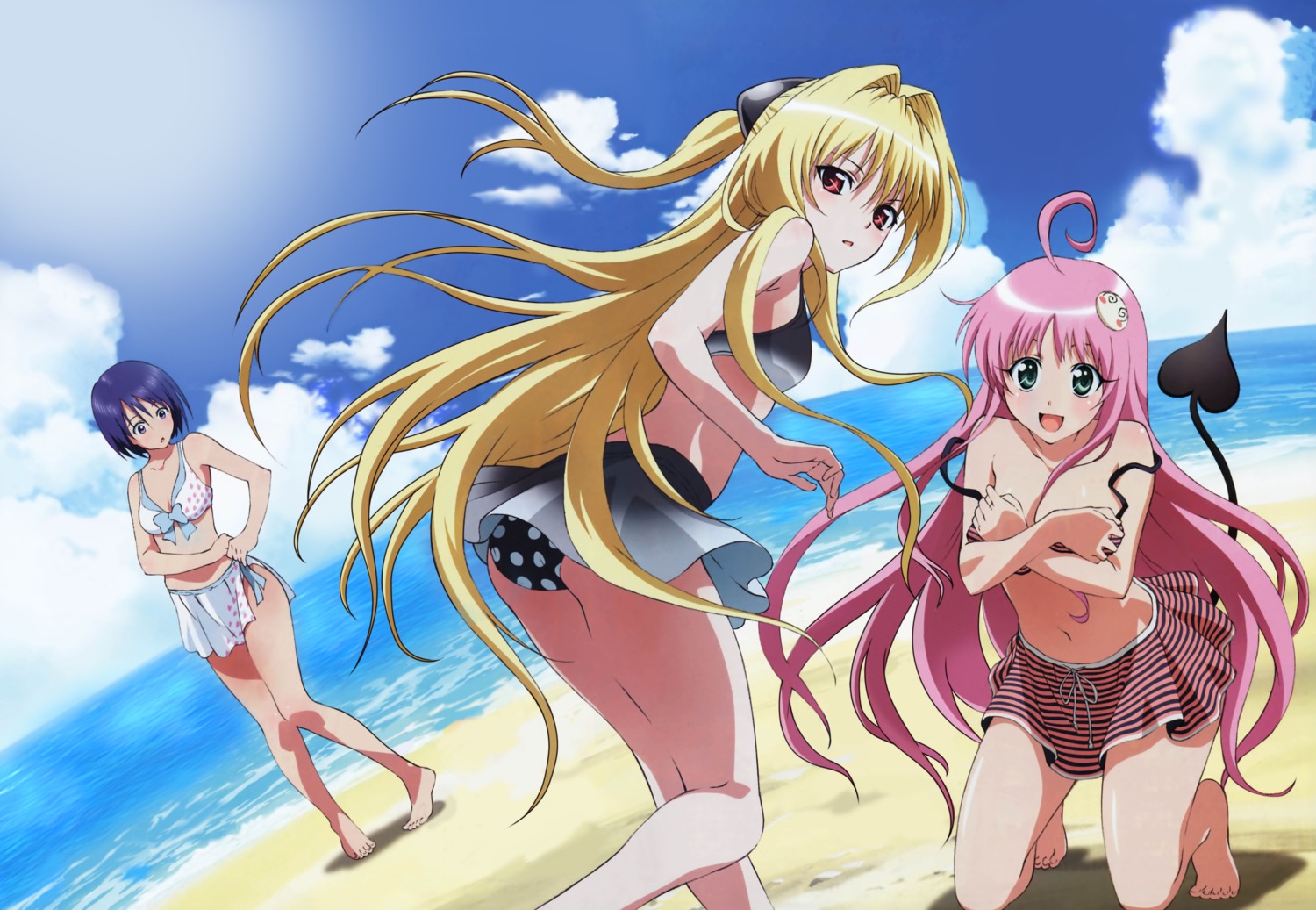 bikini breast_hold golden_darkness hiramaki_daisuke lala_satalin_deviluke oka_yuuichi sairenji_haruna swimsuits to_love_ru