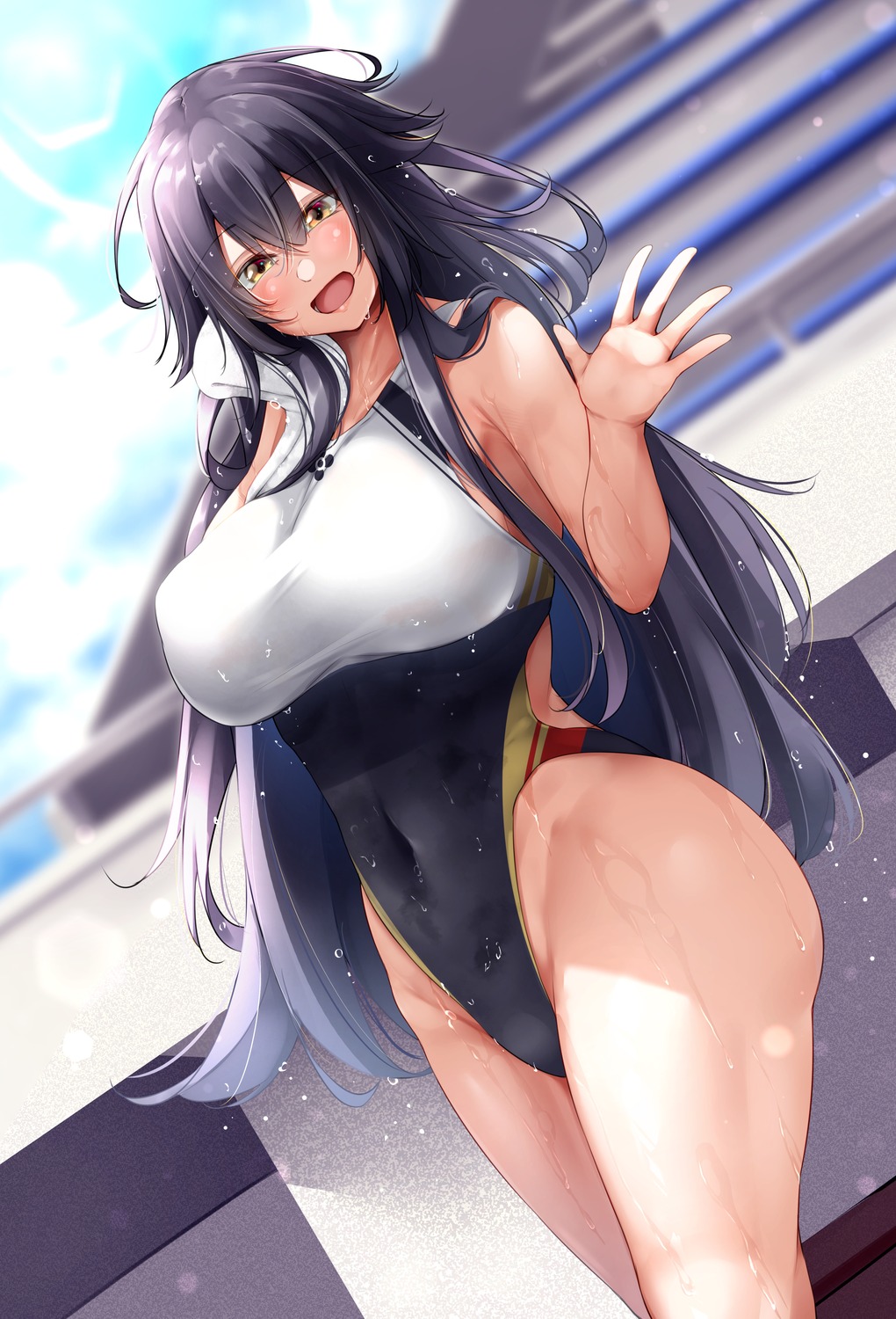 azuma_(azur_lane) azur_lane oriue_wato swimsuits wet