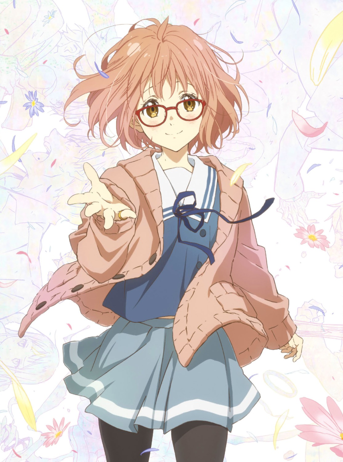 disc_cover kuriyama_mirai kyoukai_no_kanata megane pantyhose seifuku sweater