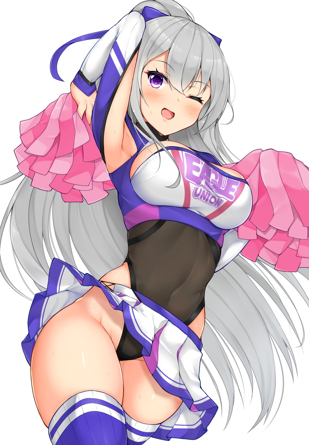 azur_lane casablanca_(azur_lane) cheerleader leotard skirt_lift thighhighs tokoya_(ex-hetare)