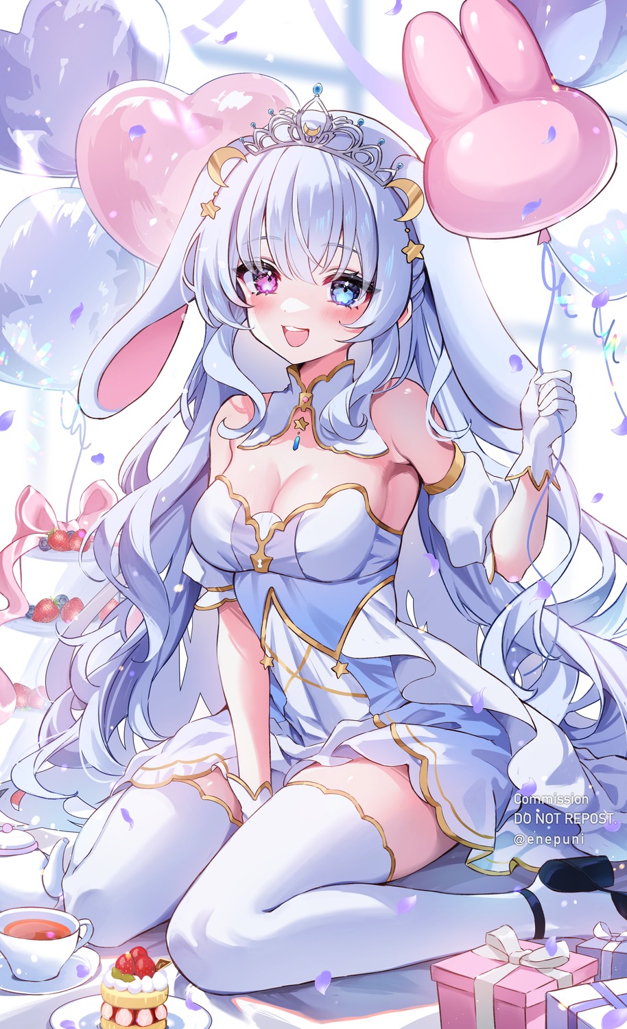 animal_ears bunny_ears enepuni heels heterochromia no_bra thighhighs usatuki_uyu watermark