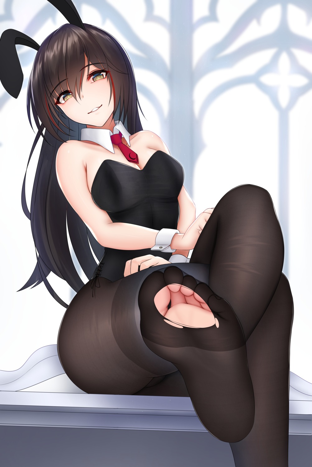 animal_ears bunny_ears bunny_girl cleavage damao_yu feet pantyhose torn_clothes