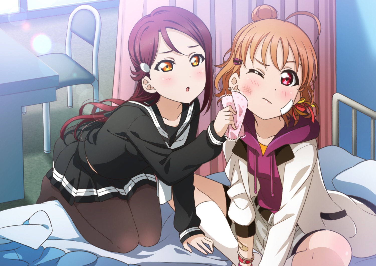 bandaid kougi_hiroshi love_live!_sunshine!! pantyhose sakurauchi_riko seifuku takami_chika