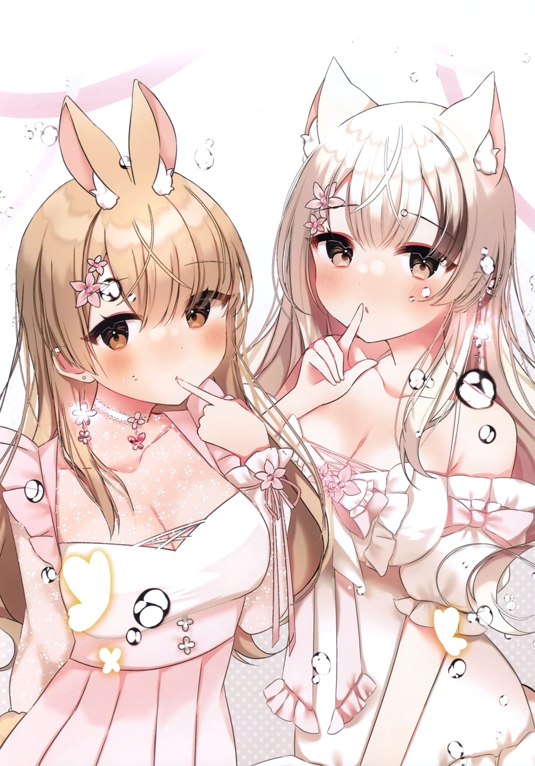 animal_ears bono_(bonobono) bonobono bunny_ears dress kitsune see_through tail