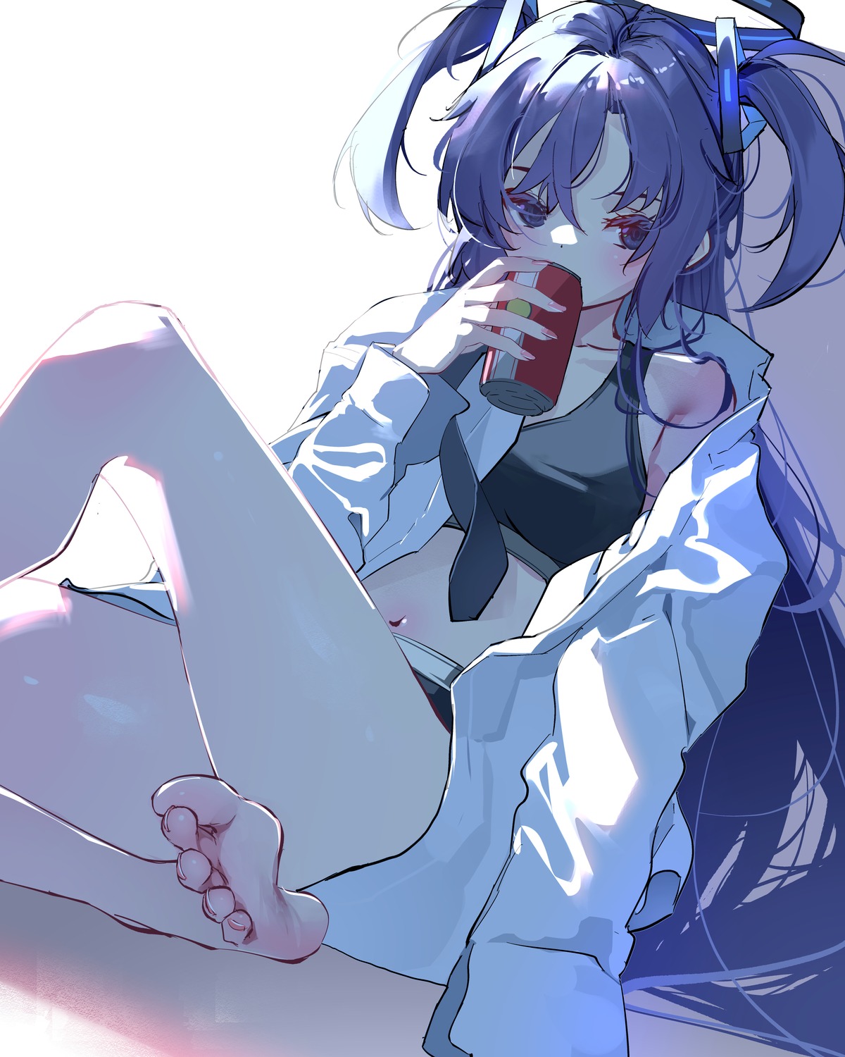 blue_archive bra dress_shirt feet halo hayase_yuuka open_shirt pantsu sydus