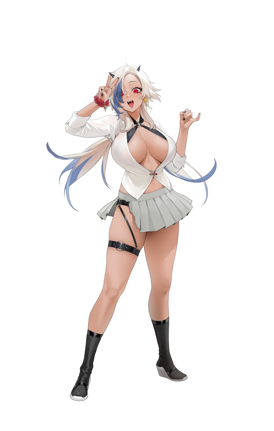 garter heels horns no_bra ohisashiburi open_shirt see_through