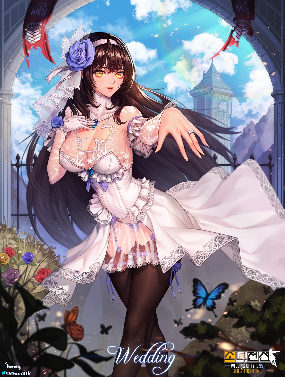 choney cleavage dress girls_frontline pantsu qbz-95_(girls_frontline) see_through stockings thighhighs wedding_dress